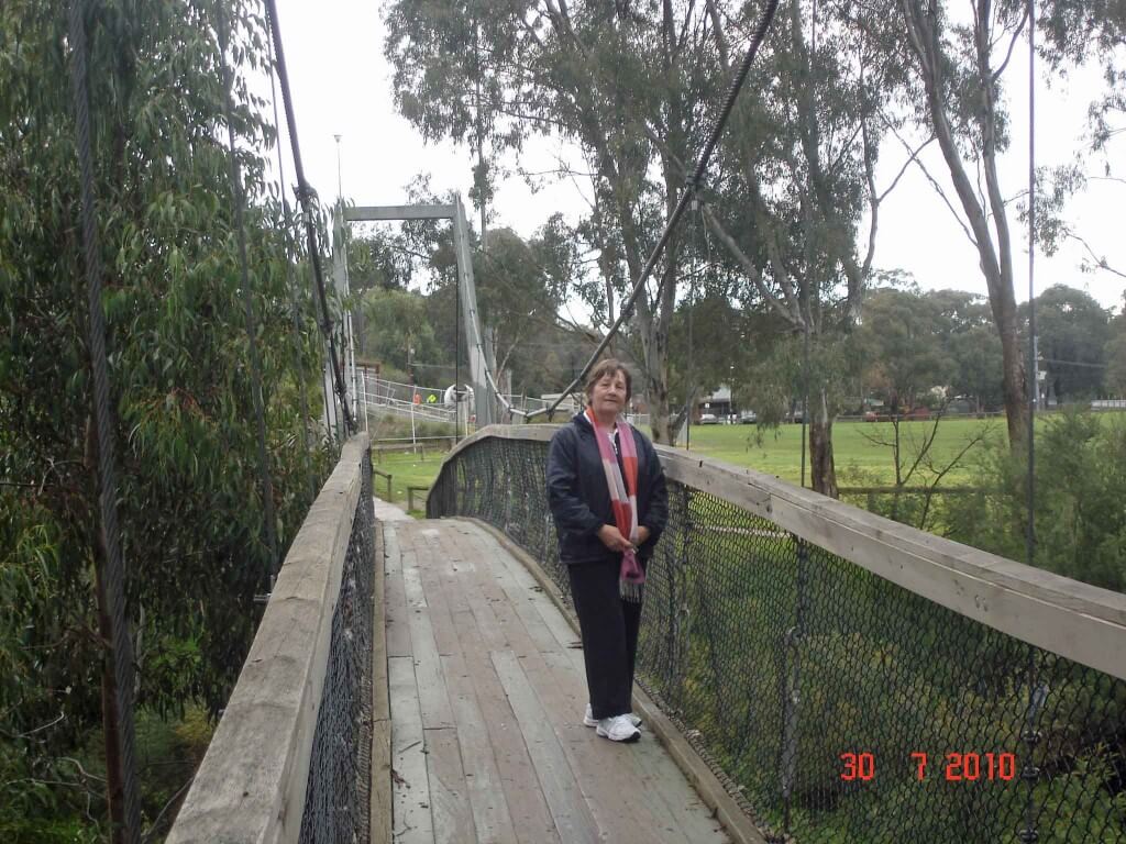 On-the-Suspension bridge across the Plenty River 