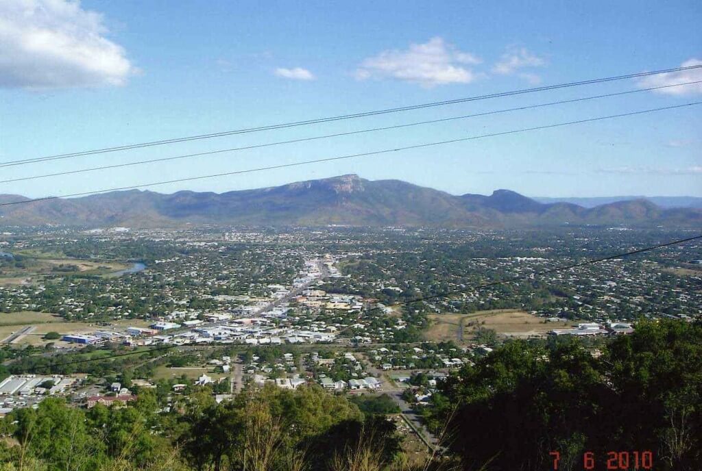 Castle Hill-Lookout-View of Townsville across to-Harvey's Range