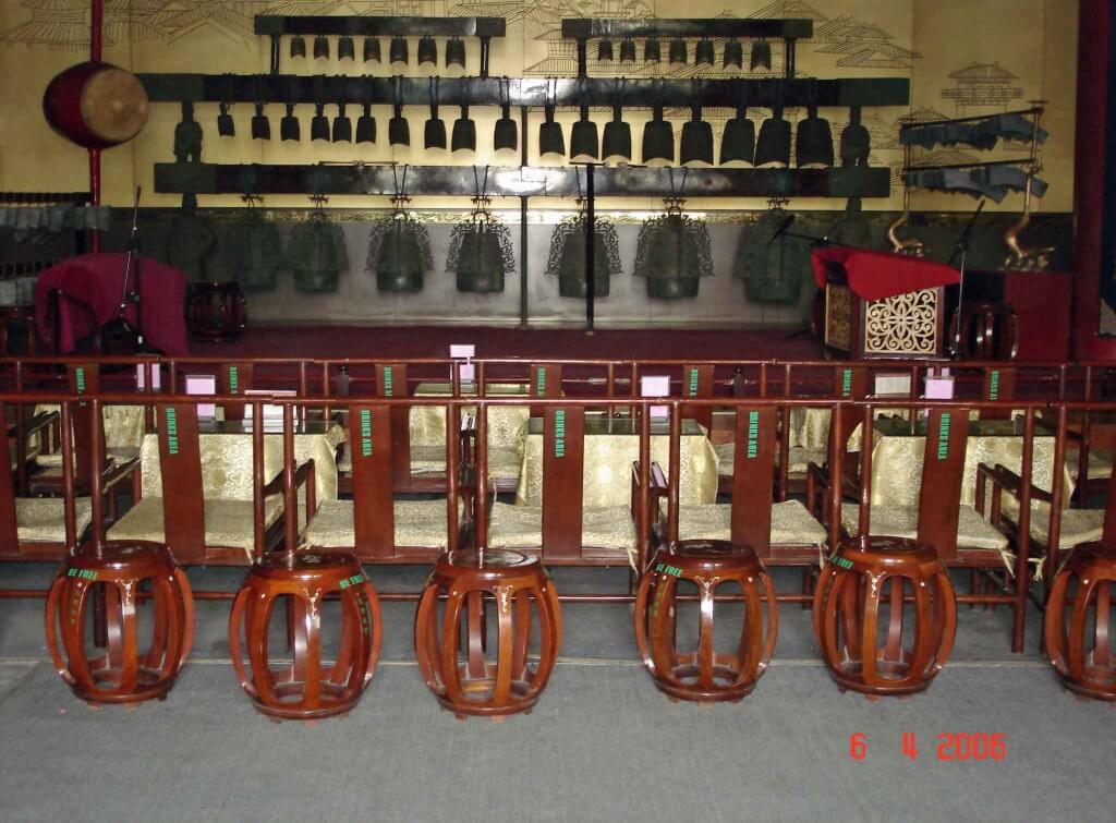 Xian City Bell Tower view ancient-bronze chime-bells-&-round chairs with eight legs