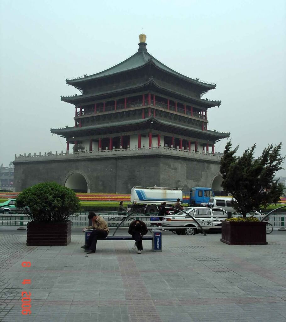 Xian City The-Bell-Tower-a three tiered structure built in the Ming Dynasty style