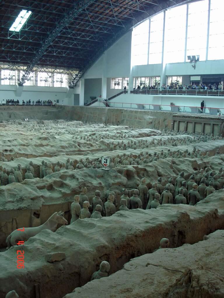 Side view across Pit 1 of Qin's army of terra cotta soldiers.