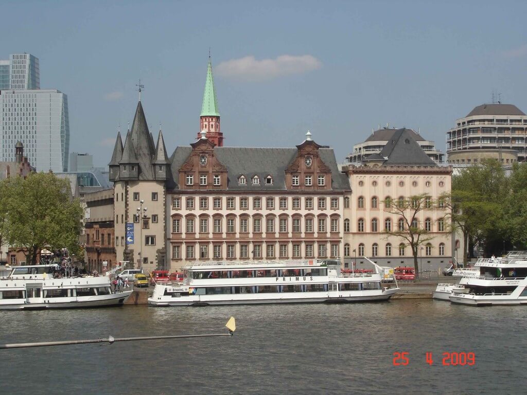 Quaint Custom-Tower-c.1456 on the river Main Frankfurt Germany