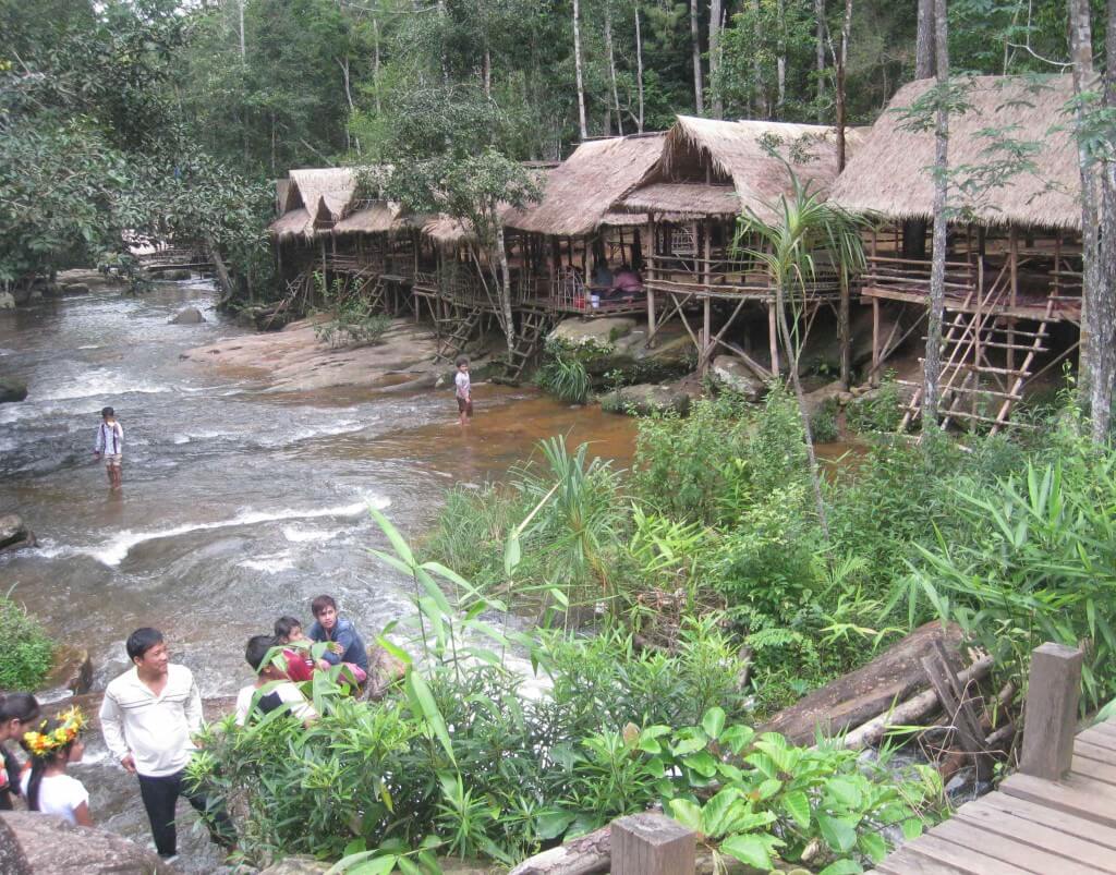 Cambodian Village built on the banks of a mountain stream Cambodia Siem Reap
