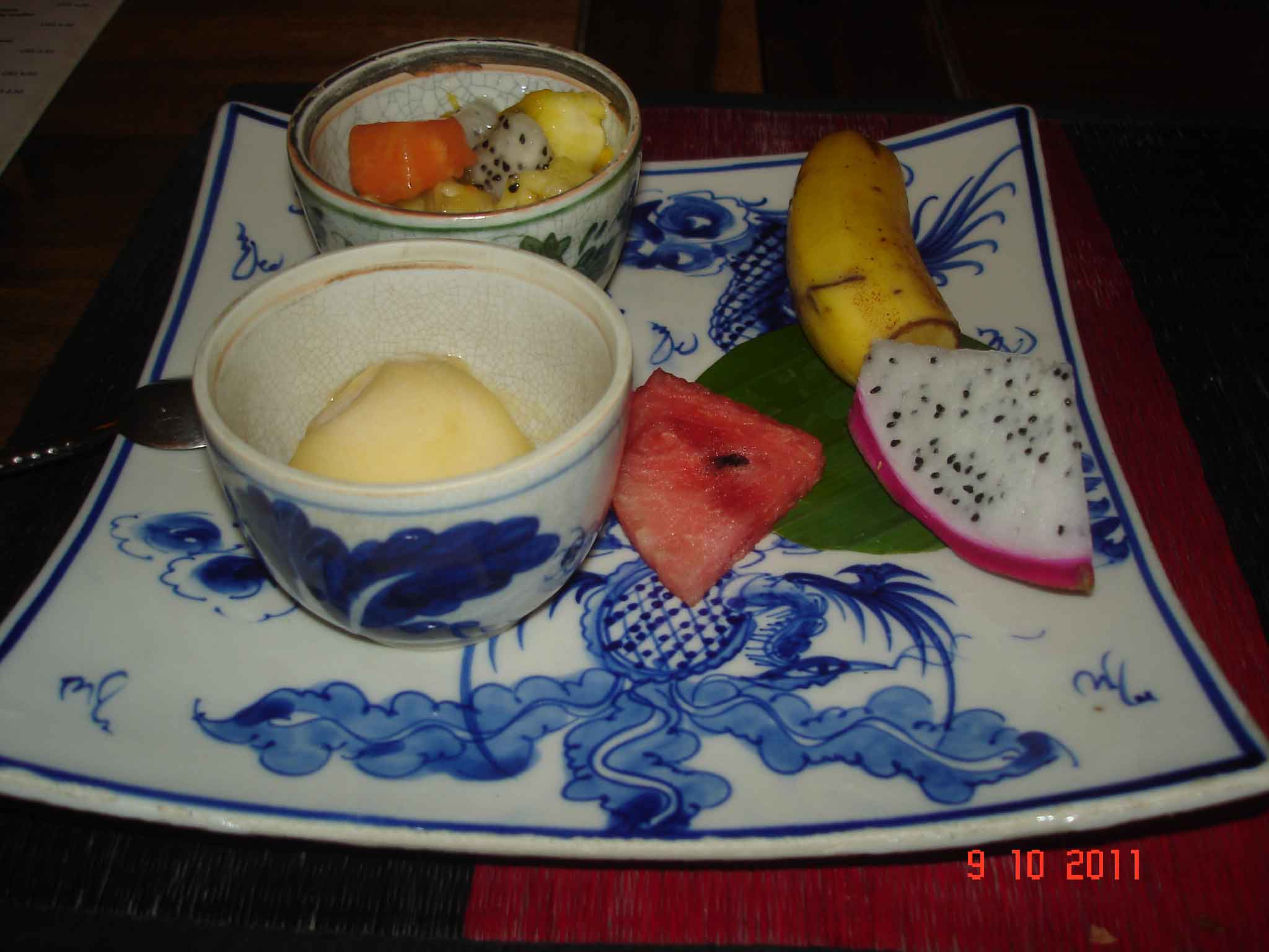Restaurant Phnom Penh delicious Khmer food dessert with Dragon Fruit