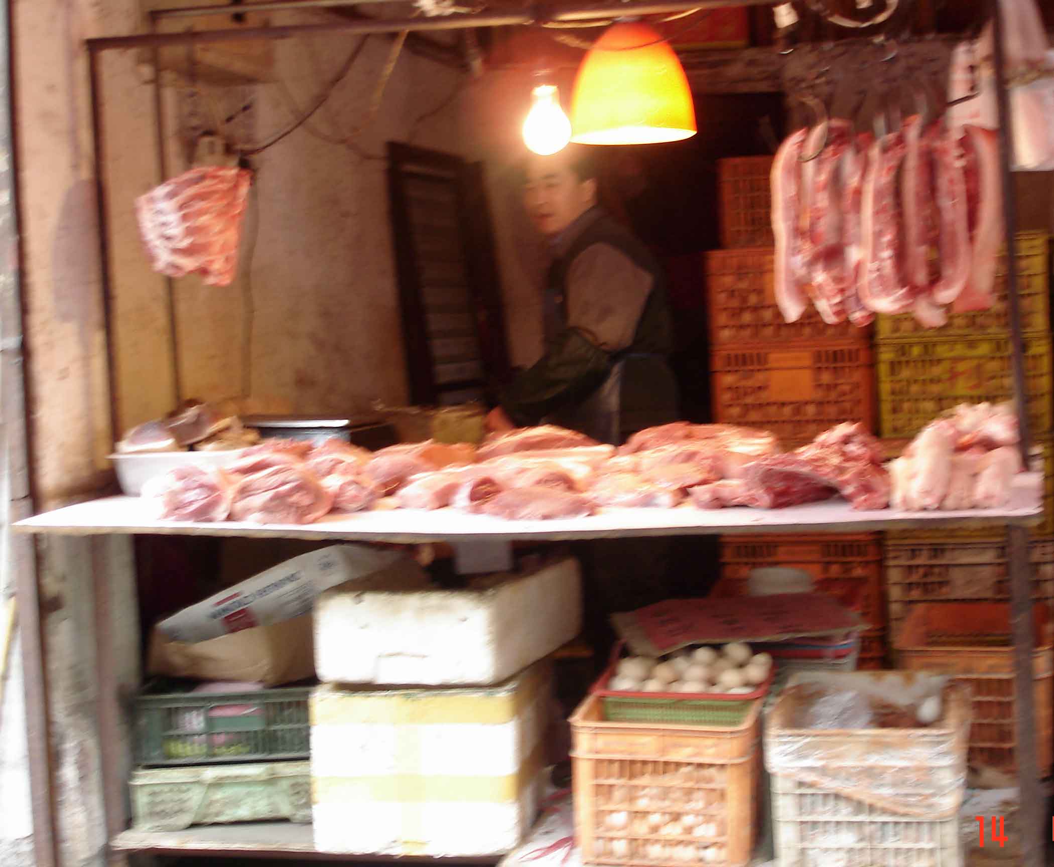 Chinatown markets - fresh eggs and freshly cut meat