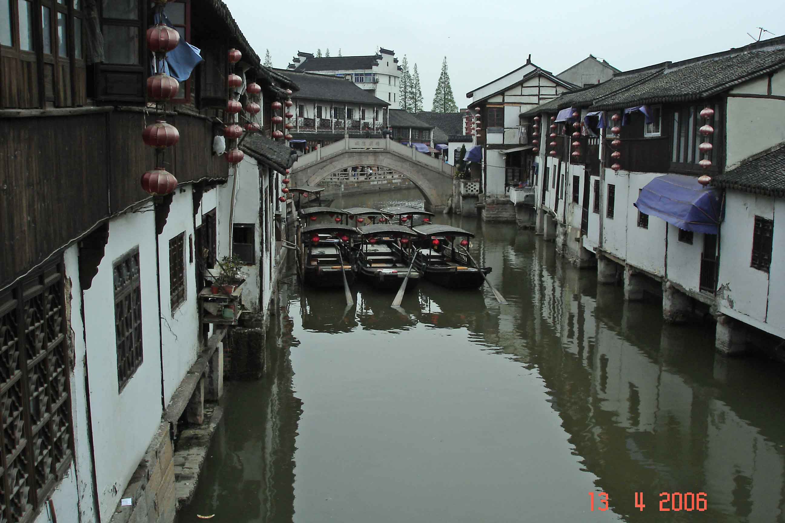 Peaceful canal scene,typical Ming and Qing Houses 
