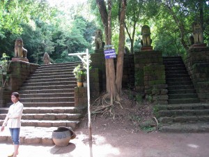 Wat Banan lions guarding steps - Battambang Province