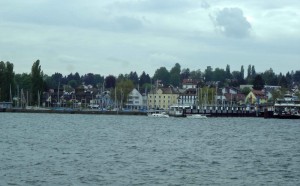 The town of Konstanz shoreline coming into view - romantic road Germany