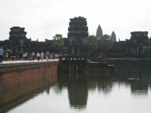 Outer causeway - main gates and temple spires Angkor Wat 